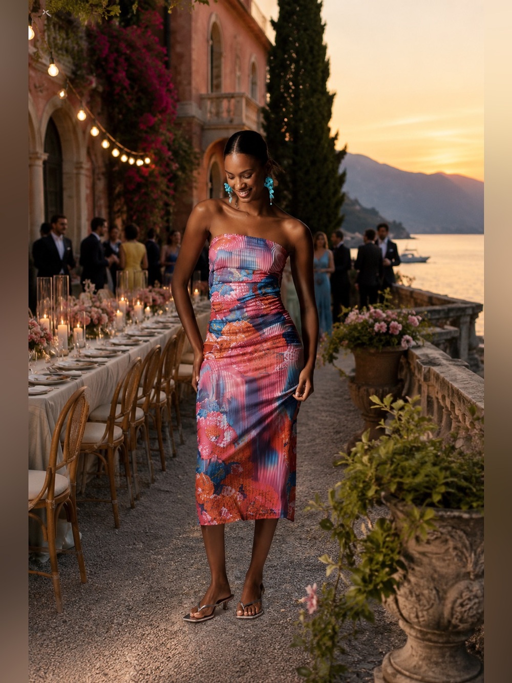 Anthropologie NWT The Soleil Slim Strapless Ruched Mesh Dress size XL. - Picture 2 of 16